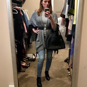 Cabi black/gray ‘pepper cape’ sweater